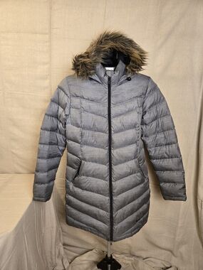 Under Armour Long Down Coat Faux Fur Hood Women LG Gray